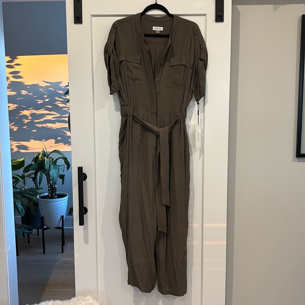 NWT Calvin Klein Olive Green Utility Jumpsuit